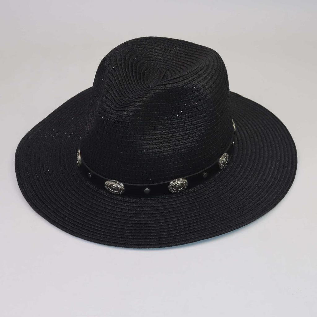 Men's Hat Summer Outdoor Sun Hat Big Edge Curled Western Cowboy Hat Mountaineering Sun Protection Hat Silver Belt Top Hat