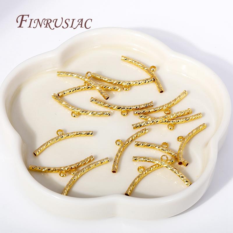 2mm*25mm 18K Gold Plated Corrugated Curved Long Tube Beads Connectors Bails For DIY Necklace Bracelet Findings Material