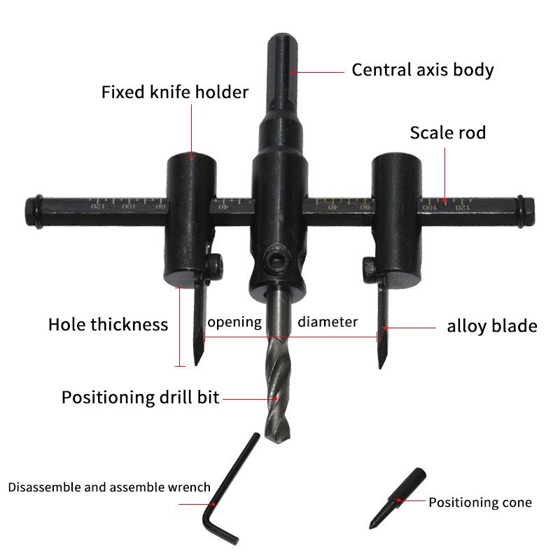 Adjustable Circle Hole Saw Cutter Drill Bit Burr Free Cutting Tool for Door Lock Hole Opening Installation Works