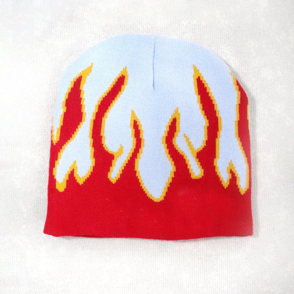 Knit Outdoor Cap With Flame Pattern And Acrylic Material For Streetwear Fall