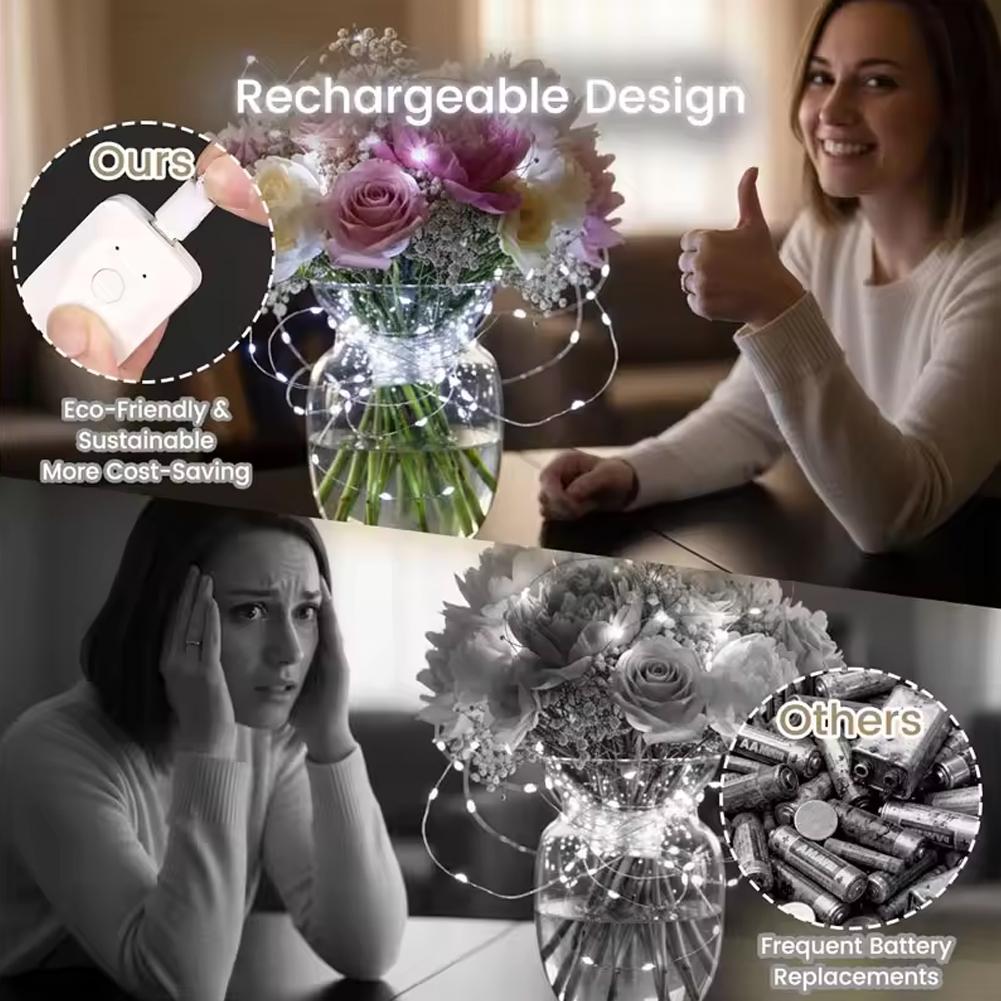 LED String Lights Rechargeable Fairy Lights Mini Twinkle Copper Light Detachable Design Halloween Wedding Xmas Gift Decor