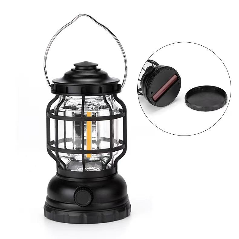 New Dual Light Source Retro Portable Horse Lantern Cross-border Led Solar Outdoor Camping Light USB Charging Emergency Light