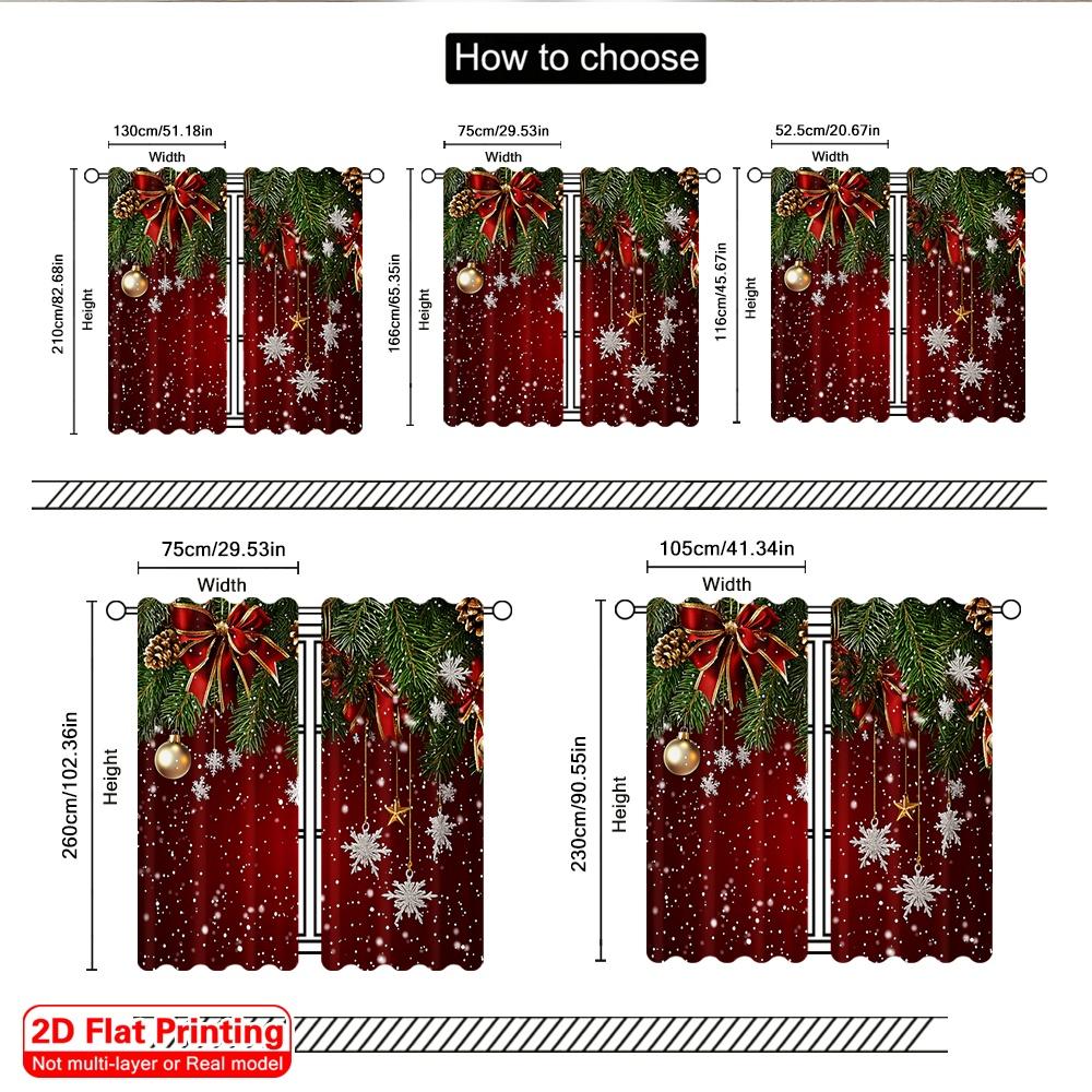 2D Flat Printing 2Pcs Christmas Curtains Classical Pine Tree Snowflakes Red Green Xmas Room Suitable For Living Room Bedroom