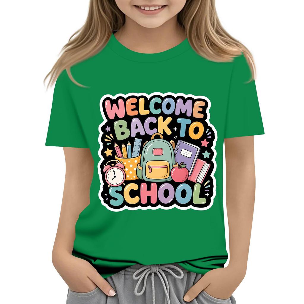Children's Casual and Fashionable Round-Neck Printed Short-Sleeve Top for Back-to-School