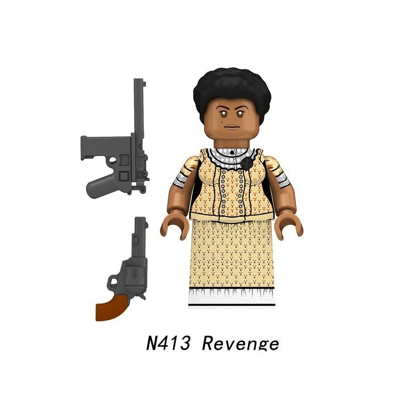 N409-416 Cowboy Small-grained Figure Toy, Dual-colored Weapons, Educational Building Blocks for Children