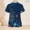 Women Plus Size Nurse Scrub Top V Neck Short Sleeve Navy Blue Fireworks Print With Front Pockets