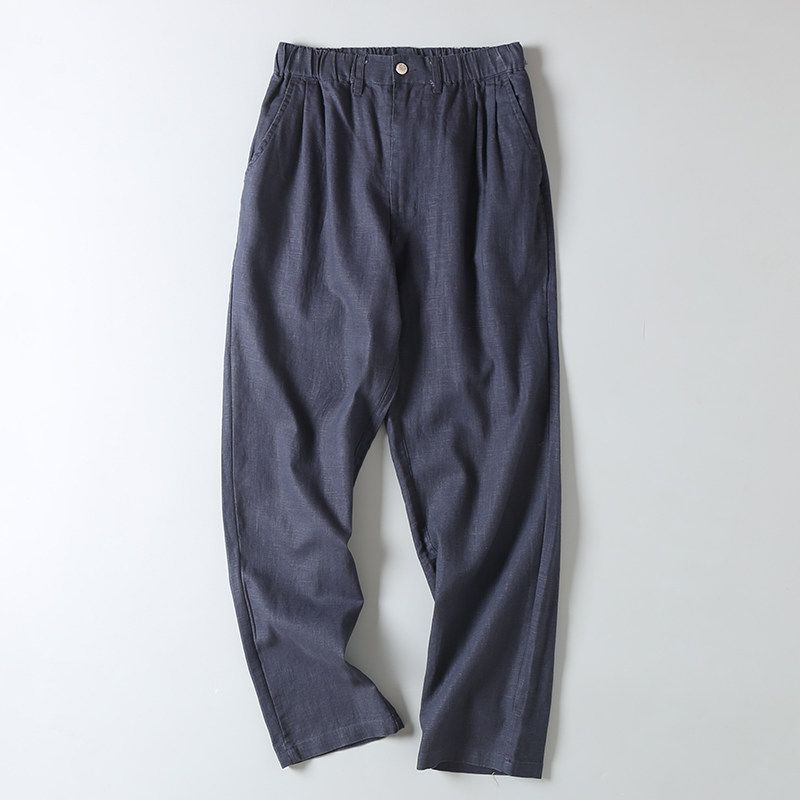 Foreign Trade Surplus Summer Ramie Long Pants Basic Simple High-Waisted Casual Pants Thin Breathable Elastic Waist Cotton-Linen Pants
