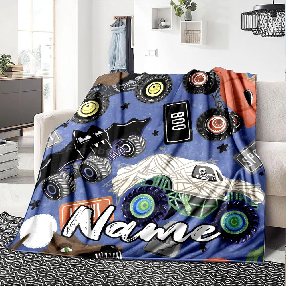Custom Name Truck Theme Printed Blanket - Perfect for Couch, Bed, Travel & Outdoor Use | Machine Washable, Cozy & Durable.
