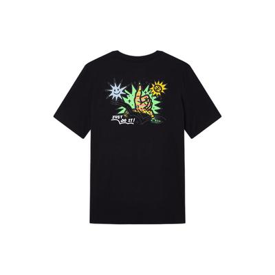 Cartoon Sun Hand Print Letter Graphic Round Neck Short Sleeve T-Shirt Men Tops Black DV3189-010