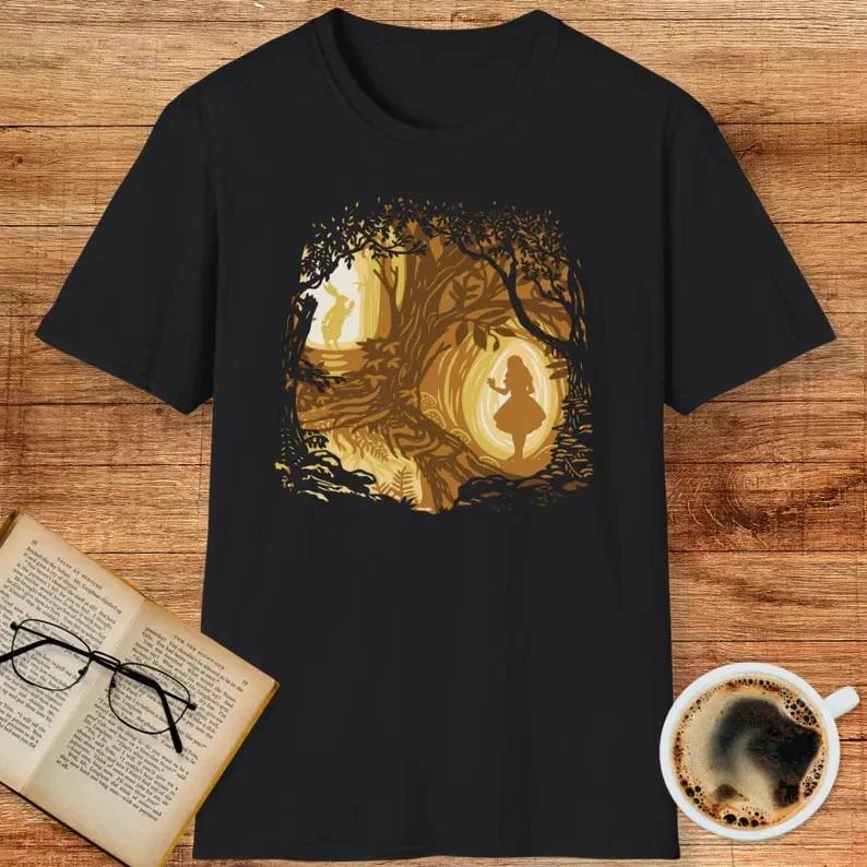 Cute Alice In Wonderland Fantasy Forest Silhouette Tshirt Unisex S