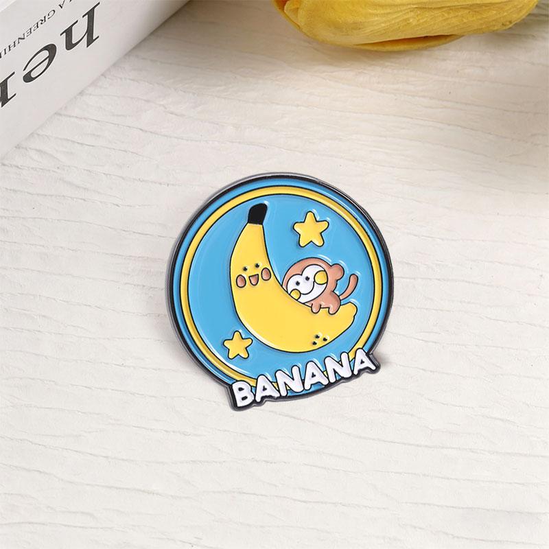 Cute Banana Moon Star Enamel Pin Lazy Monkey Lying On Banana Cartoon Animal Brooches Lapel Badges Jewelry Gift For Kids Friends
