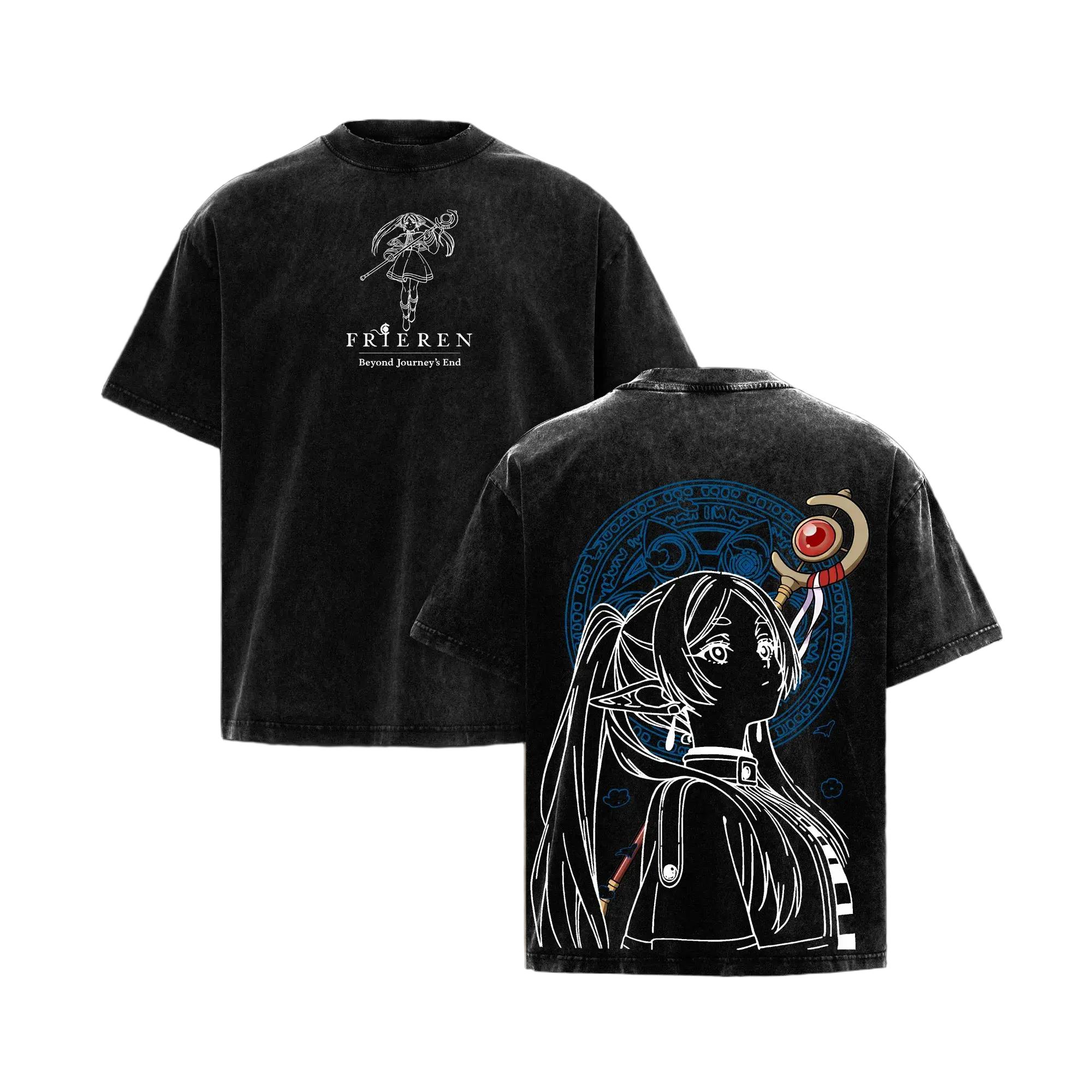 

Frieren Anime Printed T-shirt Harajuku Y2k Washed Oversized T Shirt Summer O-Neck Short Sleeve Cotton Tees Tops Men Clothing XXL чорний