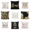 Golden Love Leaves Bronzing Cushion Decorative Pillow Black And White Velvet Pillowcase Home Decor Sofa Throw Pillows 17*17Inch