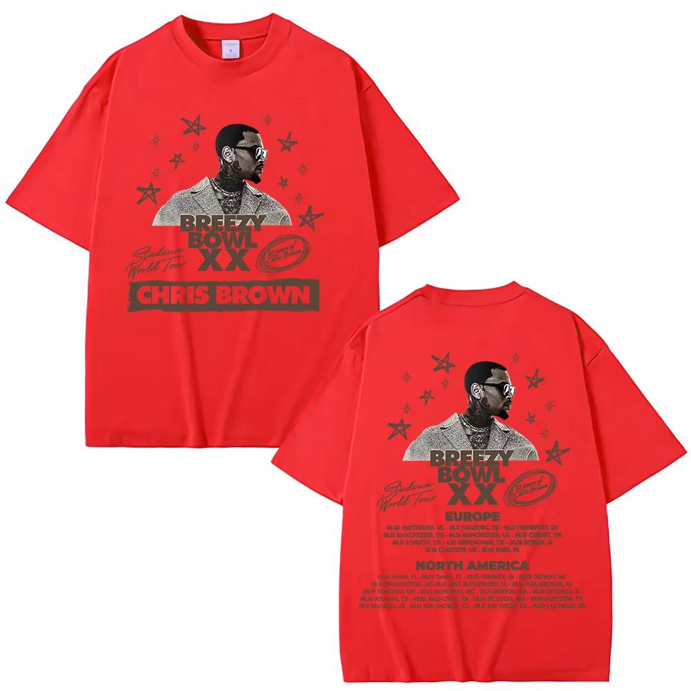 Rapper Chris Brown Breezy Bowl XX Tour T-shirts Hip Hop Men's Women Fashion O-Neck T Shirt Oversized Cotton Casual T-shirts Tops