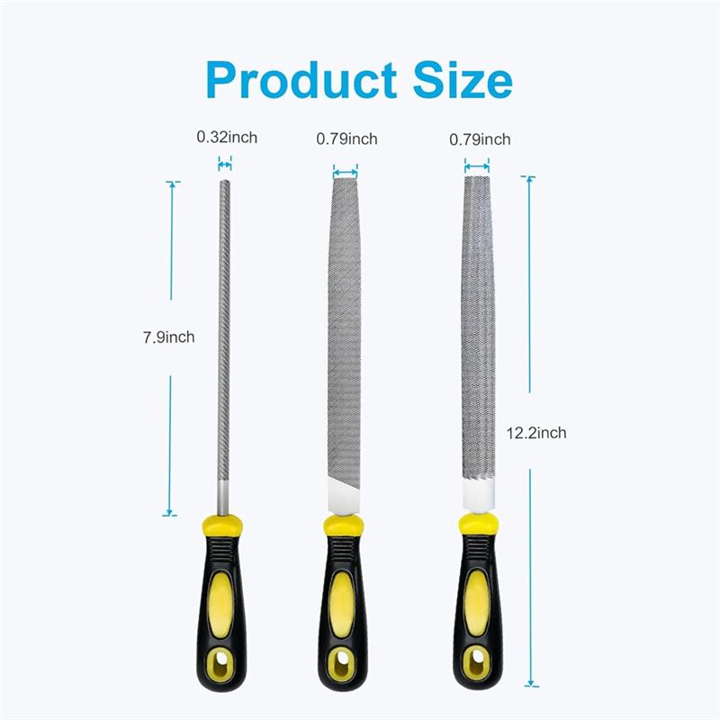 A96I-For Metal File,Includes Flat, 3Pcs 8-In High Carbon Steel Tool For Metal Wood Smoothing Shaping Deburring
