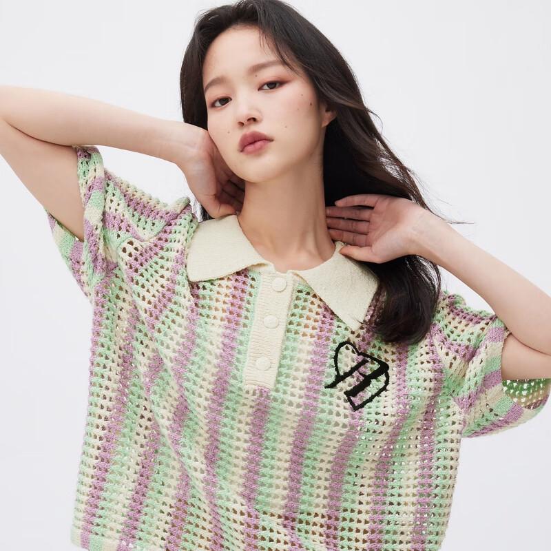 ONLY 2024 Summer Women's Color-block Knit Polo Top