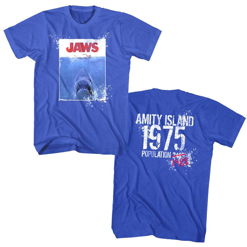 Jaws 70 Movie Poster Amity Island Population Countdown 1975 Men T Shirt XXL