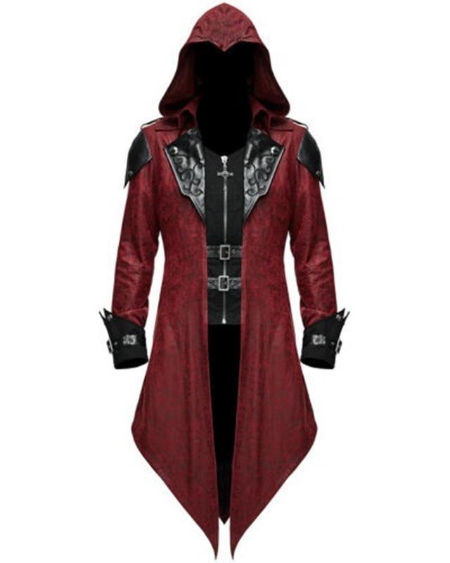 Giacca con Cappuccio Patchwork da Signore Medievale per Uomo Costume Cosplay di Halloween