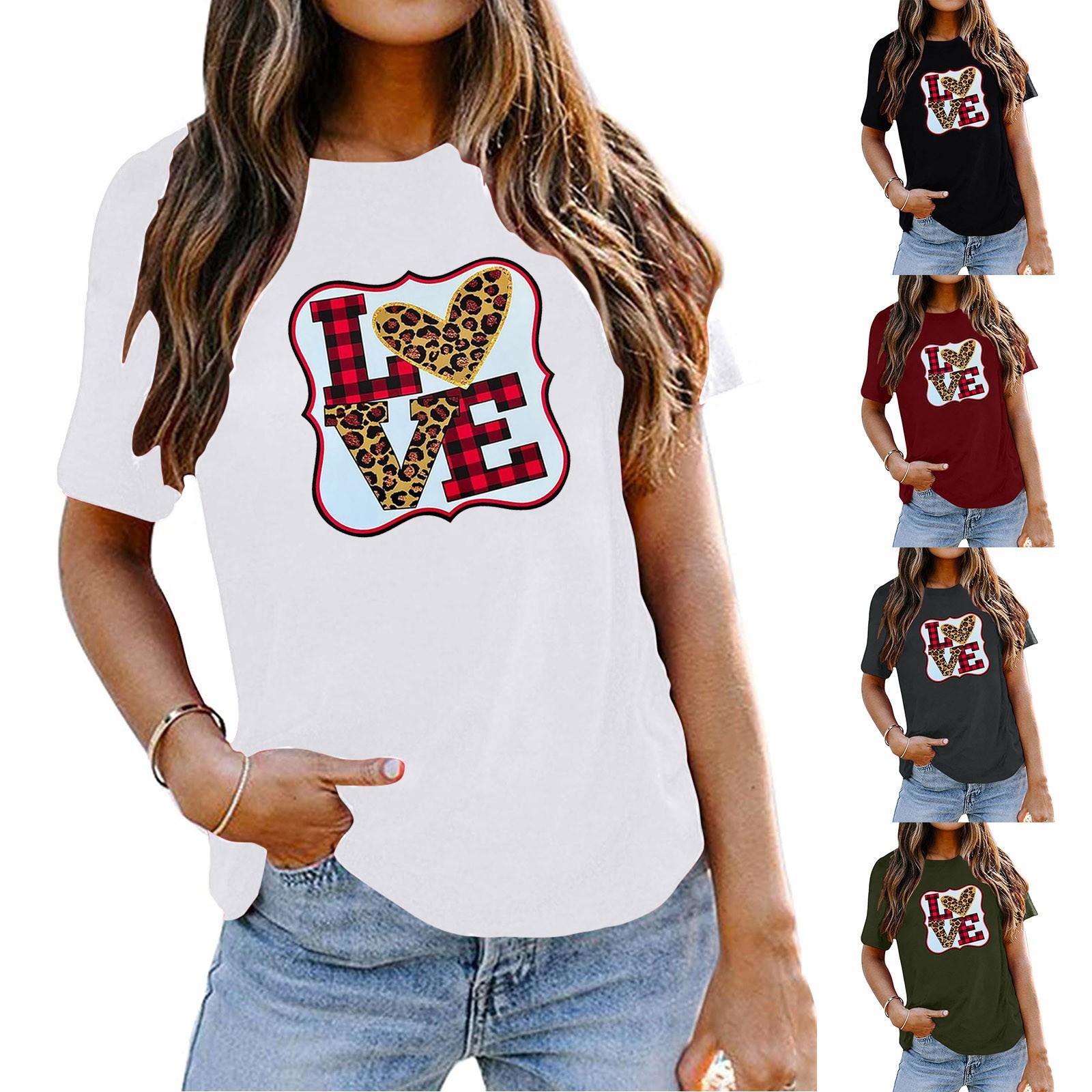 

Женский День Святого Валентина Любовь Принт Круглый Шея Короткий Рукав Футболка