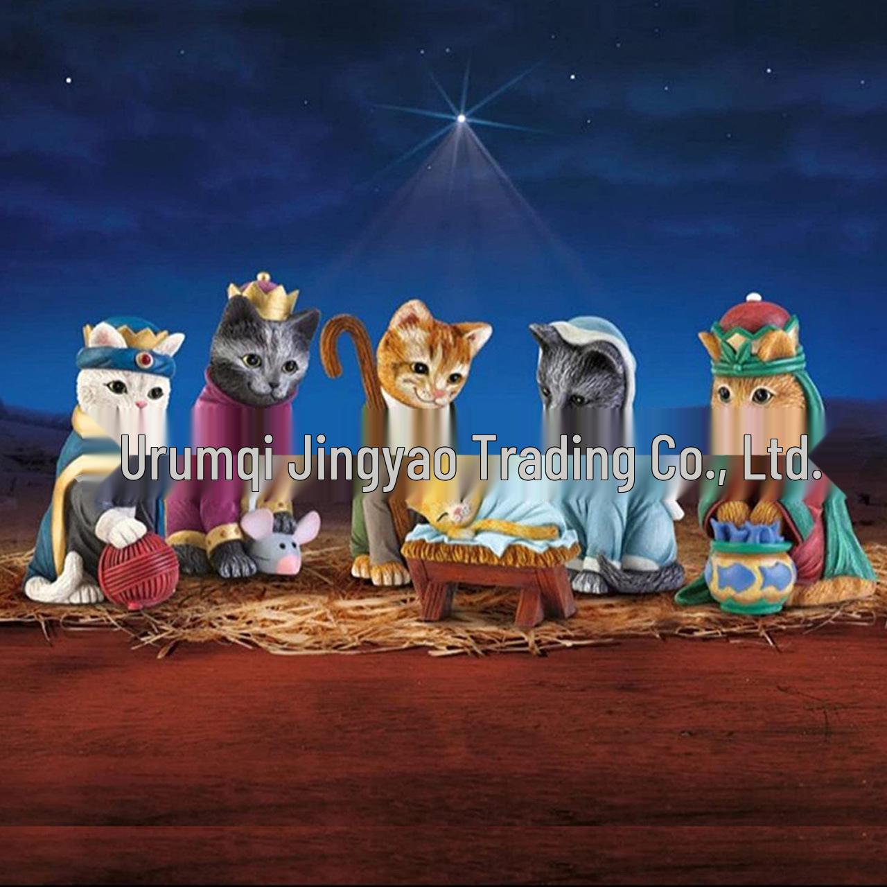 Festive Royal Kitten Family Resin Sculpture – Creative Christmas Ornament