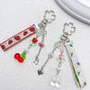 Strawberry Cherrys Ribbon Flower Keychain Charm Colorful Keyring for Women and Girls Bag Accessories Purse Decoration