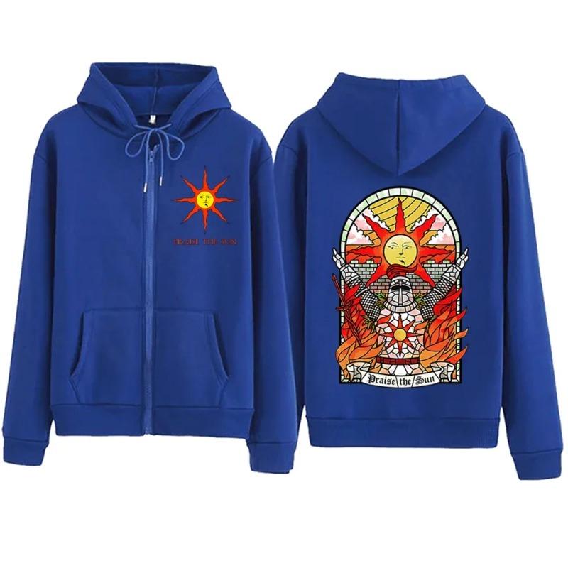 Dark Souls: Sun Print Zipper Men's and Women's Hoodies, Harajuku Style Hoodies, Street Style Pullovers