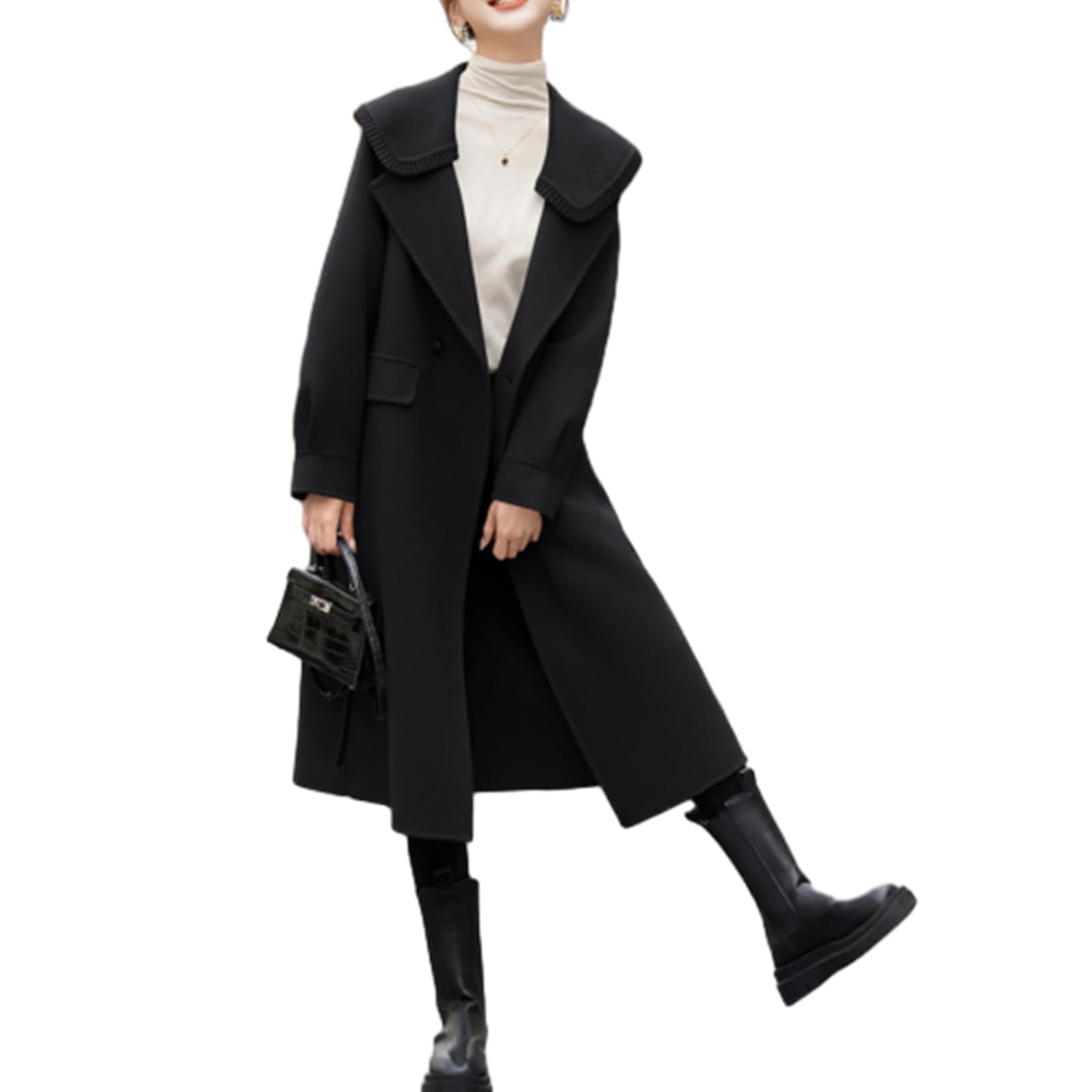 

Long Chesterfield Long Sleeve Trench Duffle Tailored Lacquer Loose Cold Weather Slim Perfect for and Winter [CCGGOWMM] Women s Coat, Coat, Blouson, чёрный