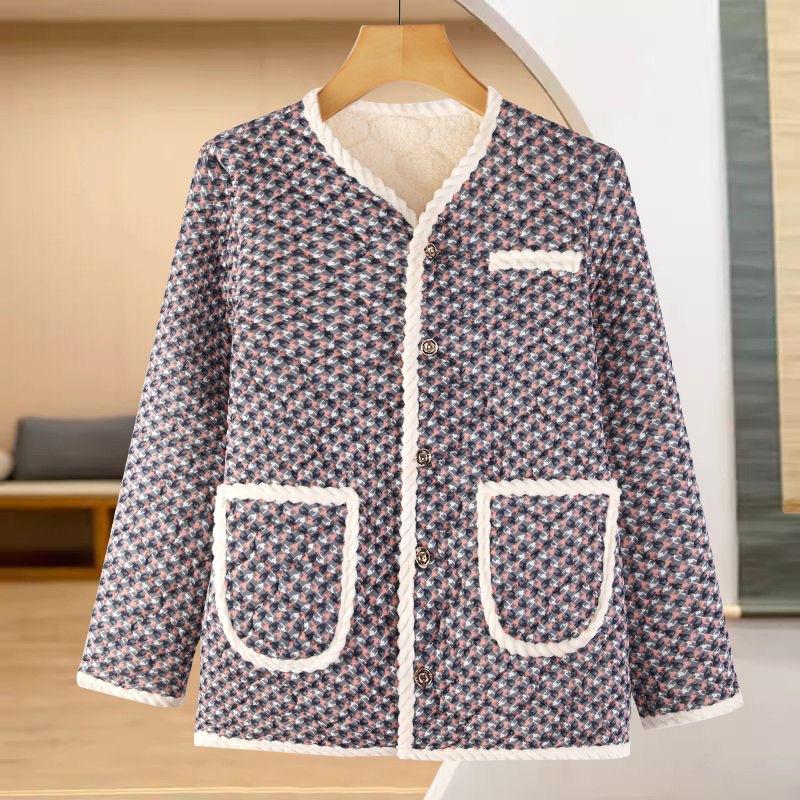 Women's Winter Short Retro Warm Jacket Lined with Padded and Thickened Warm Jacket Long-sleeved Cardigan