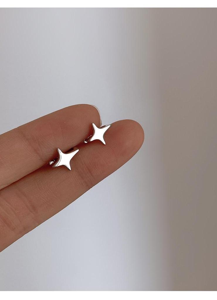 S925 Sterling Silver Four-Pointed Star Ear Cuff - No Piercing Women's Earrings, Simple Design, Summer Cartilage Clip