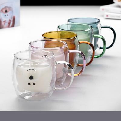 Tasse à café Double couche ours mignon créatif, tasse en verre Double, Carton Animal, verre à lait, dame, chat mignon, canard, chien, cadeau de noël