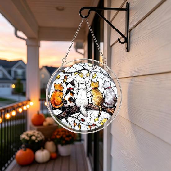 yangyizhi Halloween Scary Bat Pumpkin Acrylic Jigsaw Puzzle Suncatcher, Stained Glass Style Window Hanging Decor for Home, Garden, Gift Family Friends