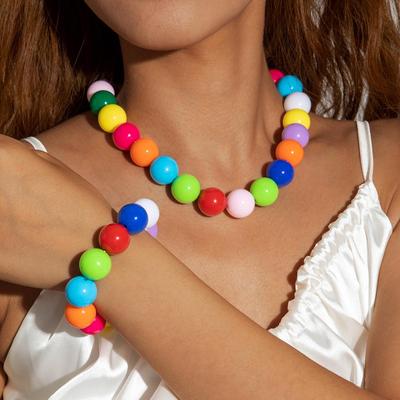 Summer Fresh and Lively Colorful Exaggerated Bead Jewelry Women's Jewelry Set Travel, Beach Vacation Dopamine Style Necklace