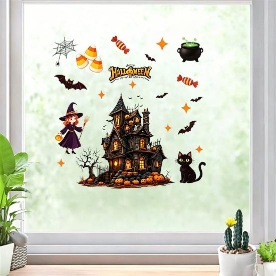Static Glass Sticker, Halloween Window Clings, Reusable Electrostatic Decals, Haunted House Stickers for Glass Doors Windows, for Halloween Party