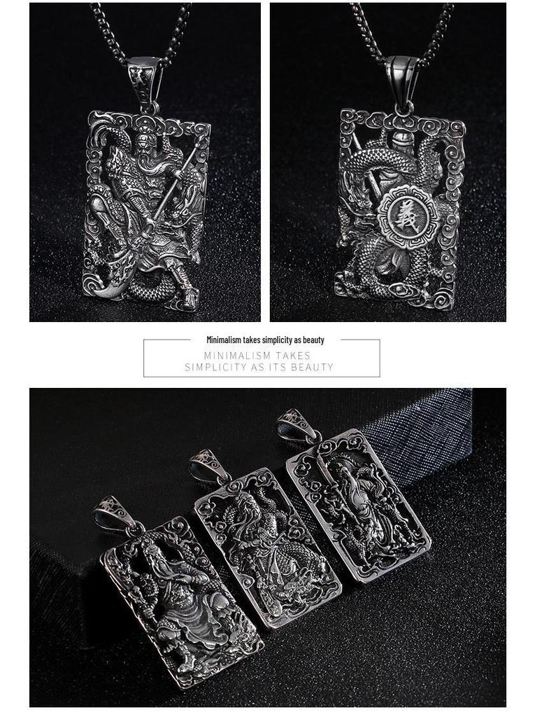 Ethnic Stainless Steel Guan Gong Pendant - Titan Steel Necklace with Retro Dragon Design