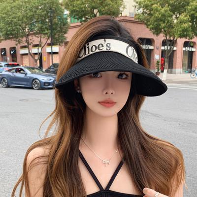 Summer Hat Women's Mesh Letters Empty Top Hat Sunscreen Visor Hat Fashion Street Big Brim Sun Hat