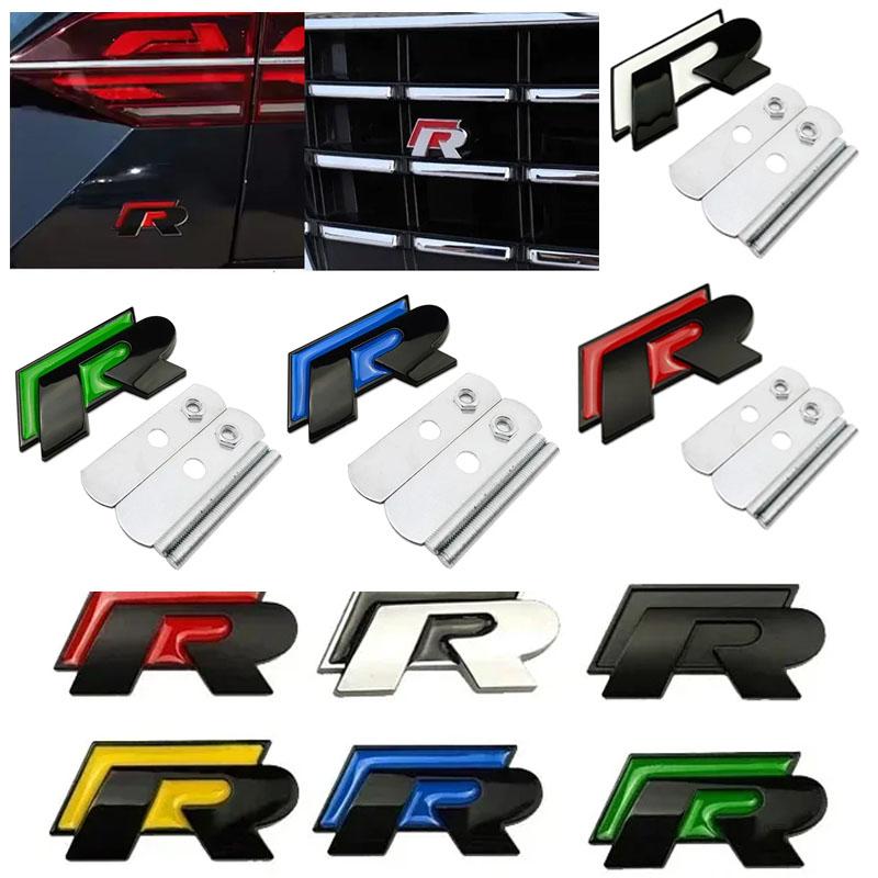 WGLRK1 For Volkswagen VW Rline GTI Golf 5 6 7 Jetta Passat Touran Scirocco Metal R Badge Car Front Grille Emblem Rear Trunk Stickers