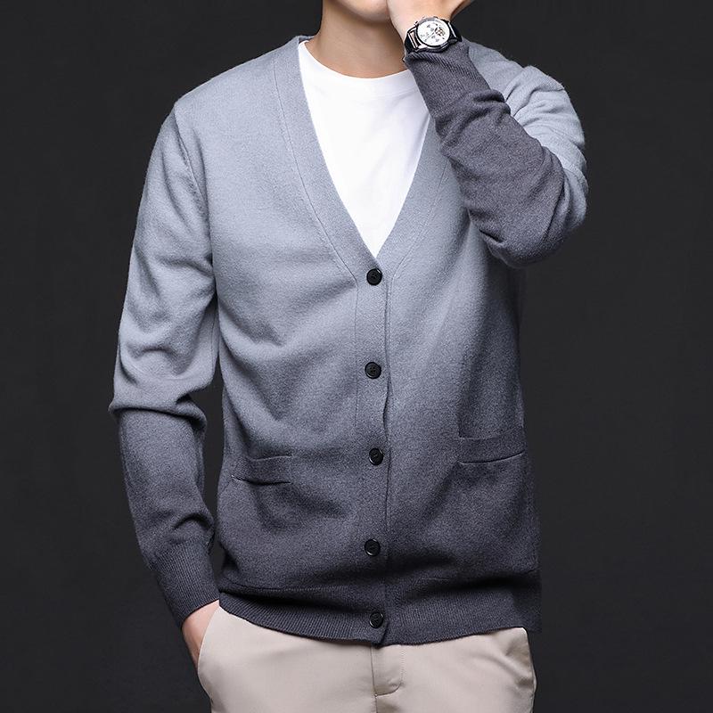 

Men s Autumn Gradient V-Neck Knit Cardigan Sweater - Slim Fit, Korean Style Youth Casual Jacket XL сірий колір