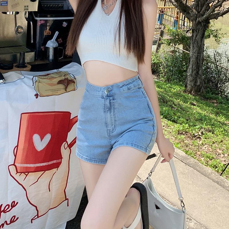 Women's High Waist Black Denim A-Line Summer Shorts