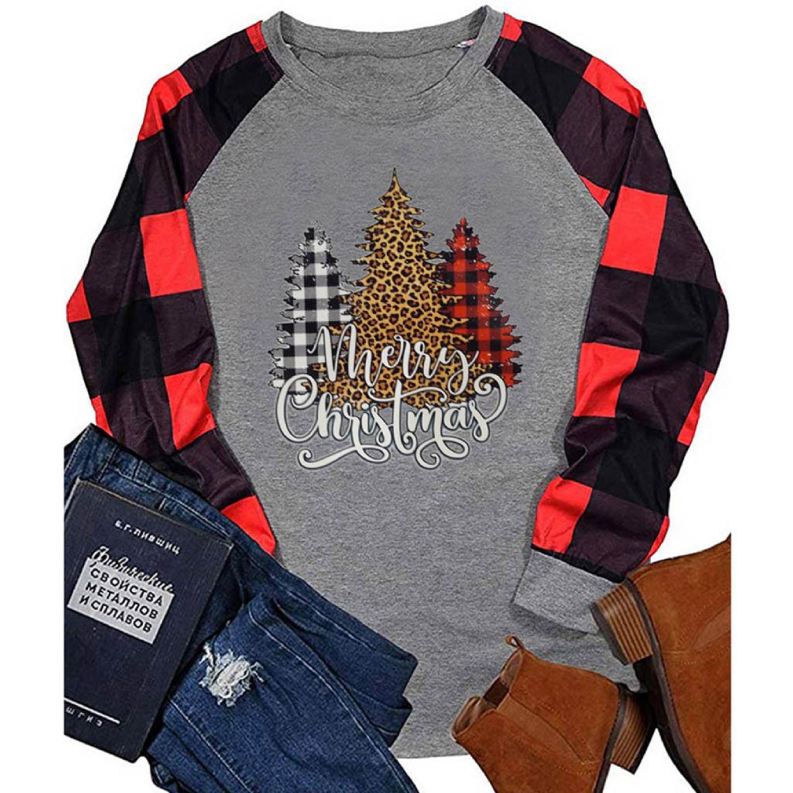 

Women Casual Printing Plaid Raglan Long Sleeve Shirts Blouse Tops