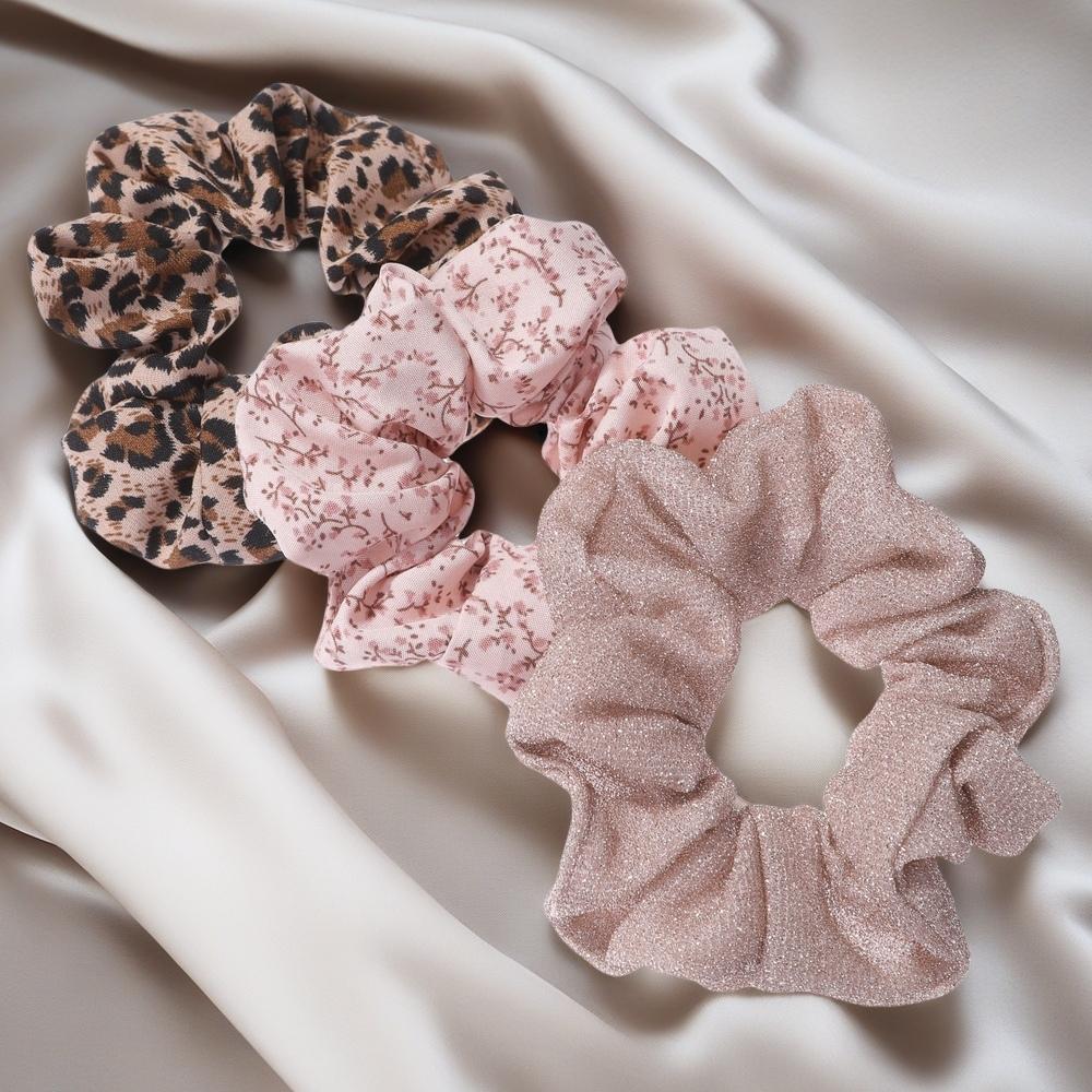 3pcs/lot Brown Beige Scrunchies for Hair Elastic Scrunchy Shinny Women Large Mix Leopard Chiffon Fabric Fashion Cute Headwear