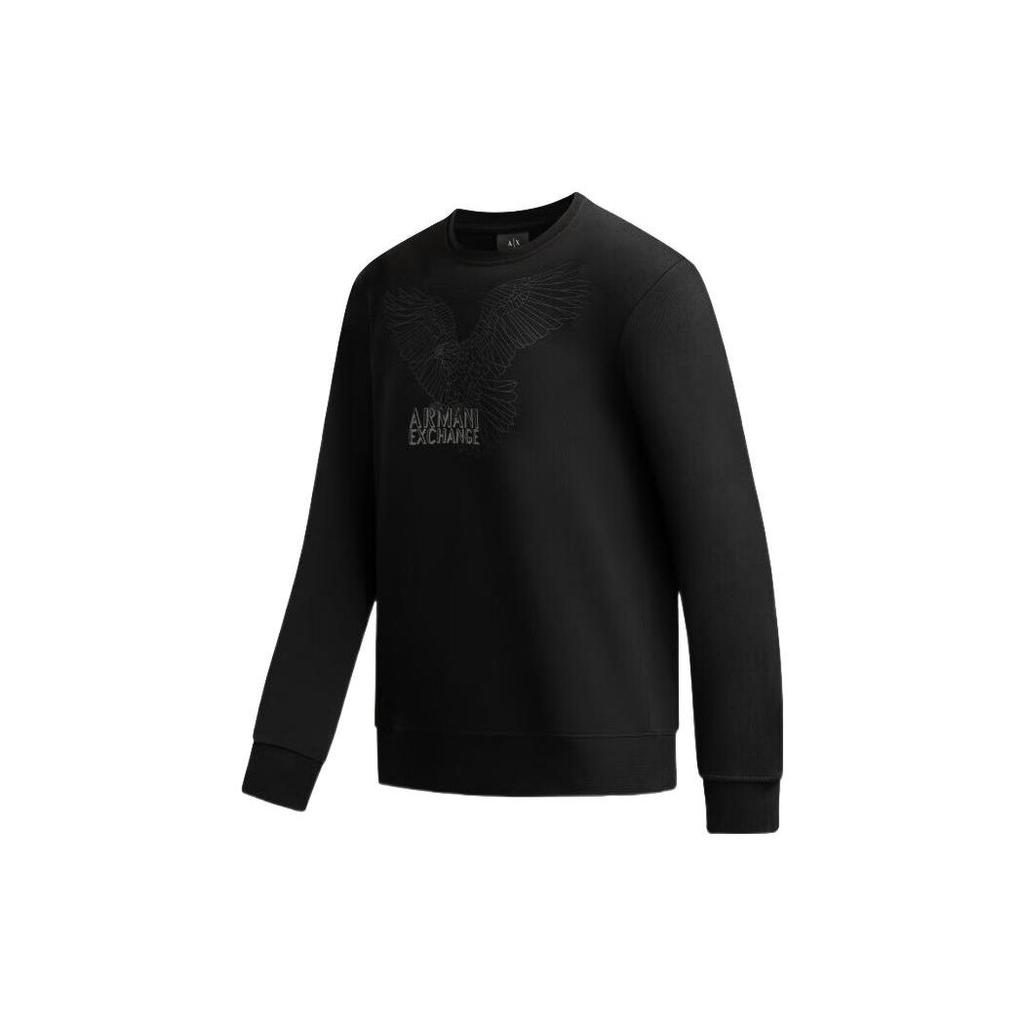 Armani Exchange FW22 Letter Flying Eagle Pattern Printed Crew Neck Long Sleeve Sweatshirt Men sweatshirt Black 6LZMHG-ZJ6RZ-1200