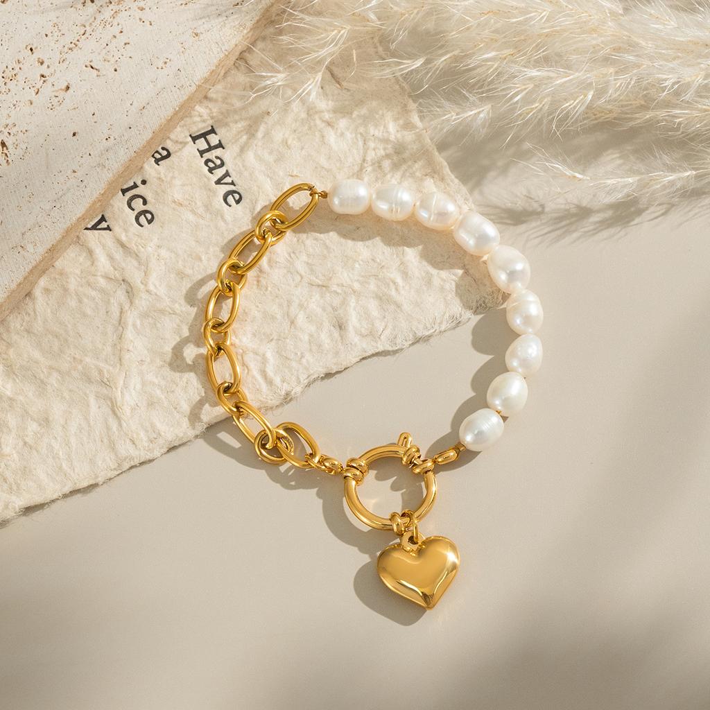 Yori Pearl Romantic Heart Bracelet for Women Temperament Popular Waterproof Retro Classic Stainless Steel Jewelry Gift