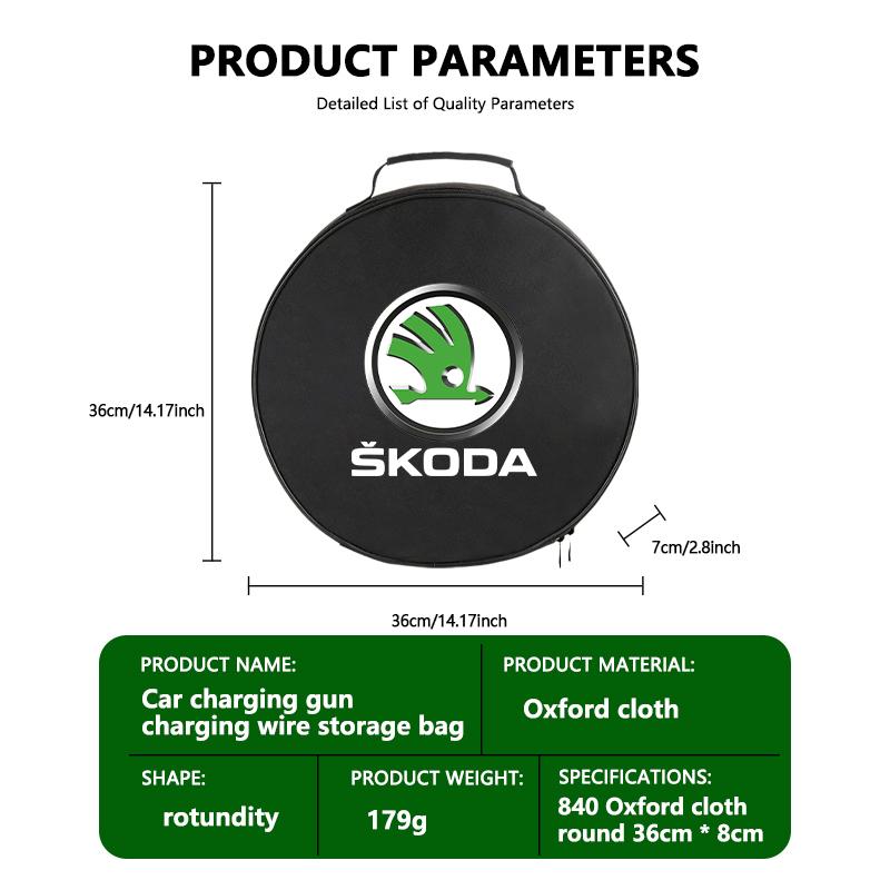 AES1 For Skoda Oxford Cloth Car Charge Cable Case Organiser Waterproof Charging Gun Storage Bag Kamiq Karoq Octavia 2 3 Rapid Scala