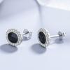S925 Sterling Silver Korean Style Diamond Black Oval Epoxy Stud Earrings Simple Personalized All-Match Ear Rings