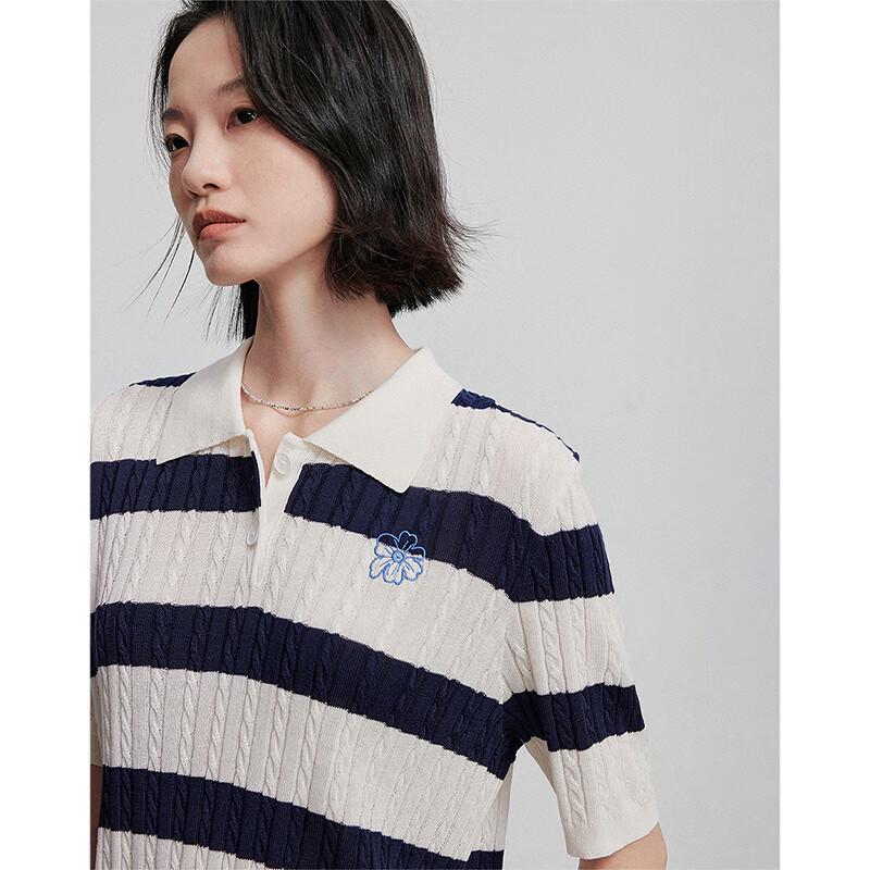 Chuyu Women's Retro Striped Lyocell Polo Knit Top