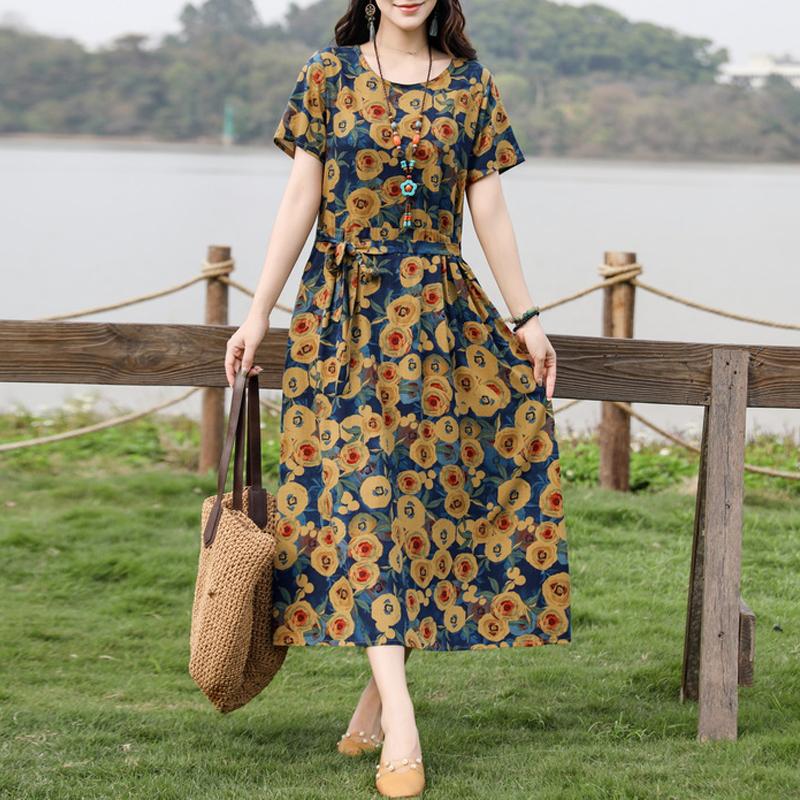 

Women s Geometric Print Maxi Dress, Tie Waist Short Sleeve Casual Summer Dress (XL-5XL) XL