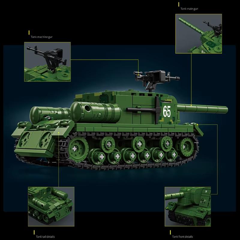 Zweiter Weltkrieg Sowjetischer ISU-152 schweres Sturmgeschütz Panzerzerstörer Selbstfahrlafette Artillerie Bausatz Modell Militärische Bausteine Spielzeug