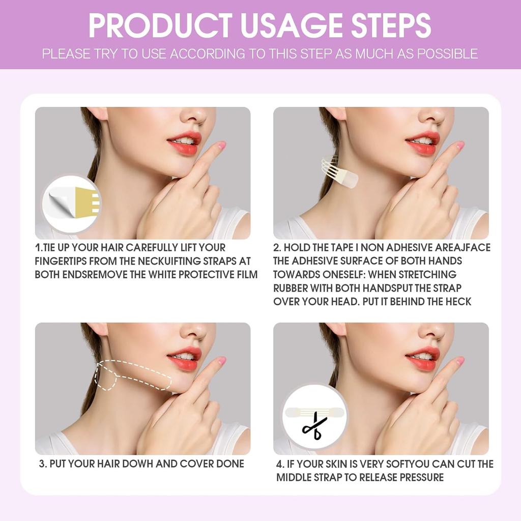 48Pack Invisible Neck Tape Lifting Instant Neck Face Lift Strap Patch Tightening Tape and Bands for Neck, Face(8PCS Elastic Neck Bands+40PCS