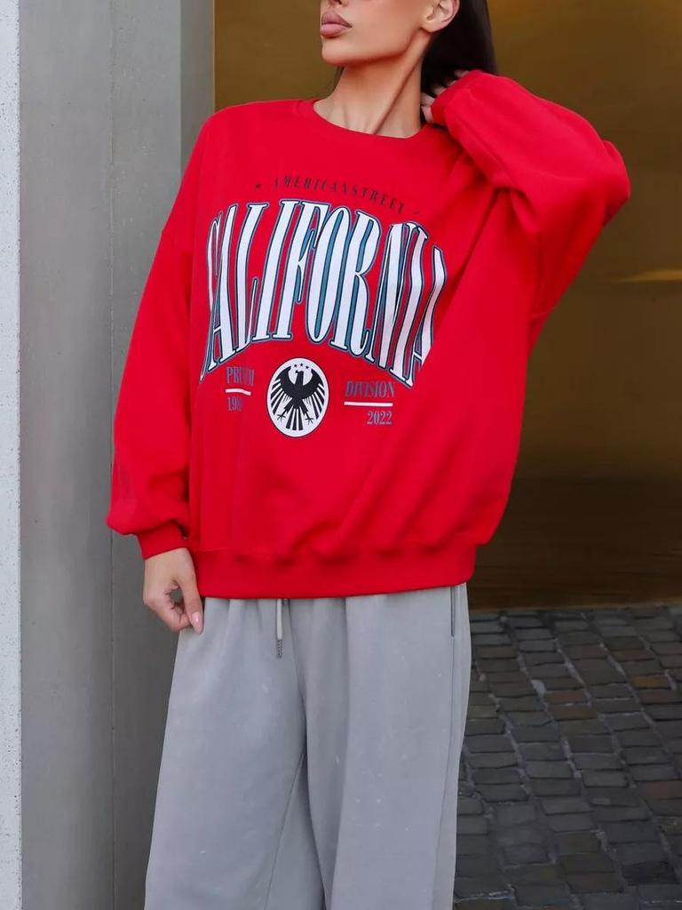 2024 Autumn/Winter Women's Trendy Loose Printed Round Neck Sweatshirt