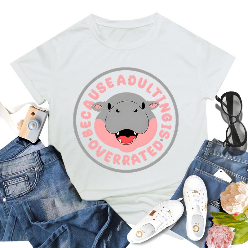 

Повседневный универсальный свитер с круглым вырезом и принтом Moo Deng Bouncing Pig, модные футболки из чистого хлопка для женщин 3XL белый